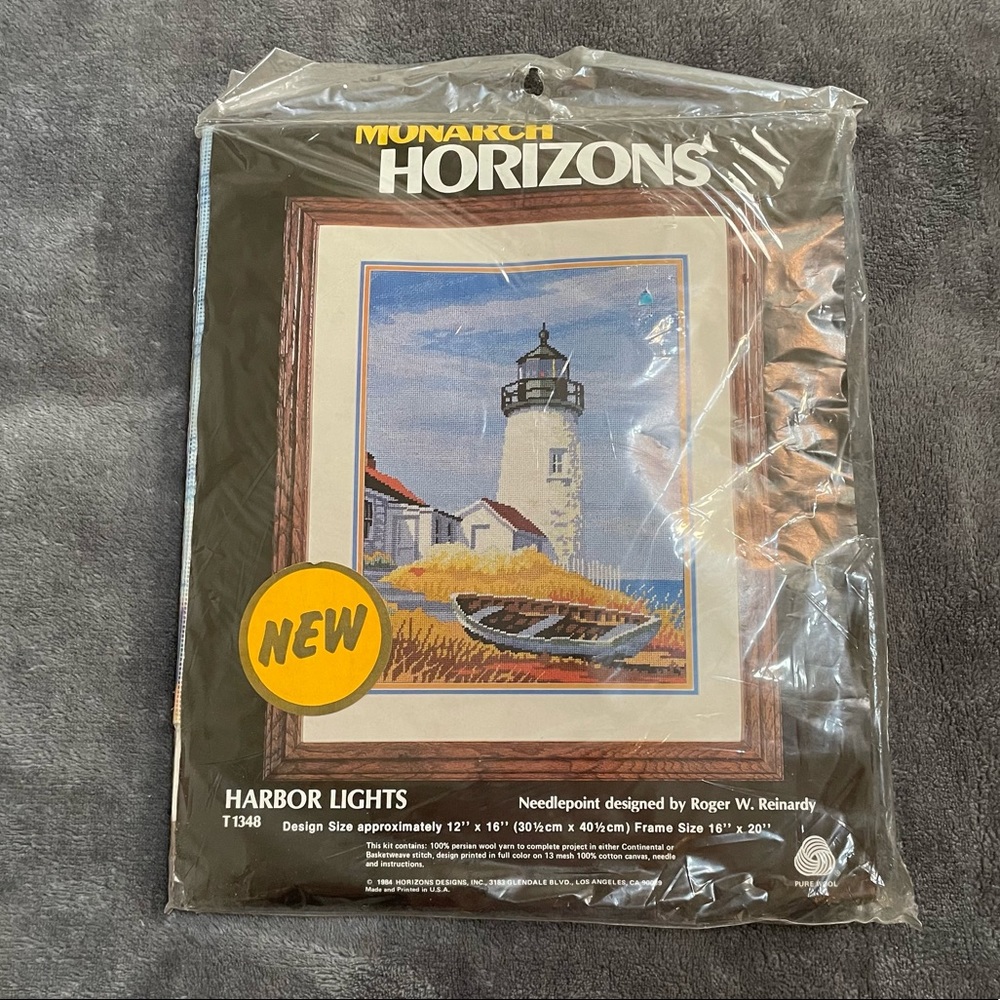 Vintage 1984 Monarch Horizons Harbor Lights Lighthouse Needlepoint Craft